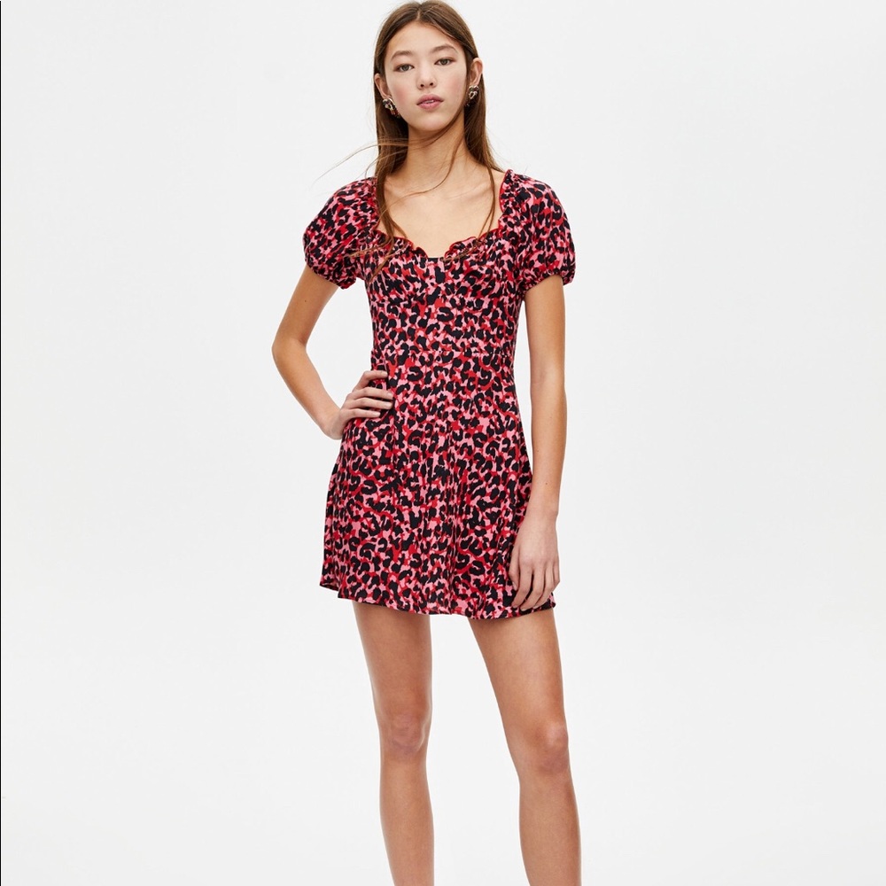 Pull and Bear Mini Dress with Puff Sleeves
